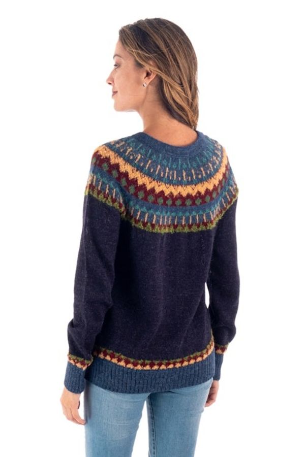 Alternate image for 100 Alpaca Yoke Cardigan Sweater with Buttons From Peru Blue Andean Nordic