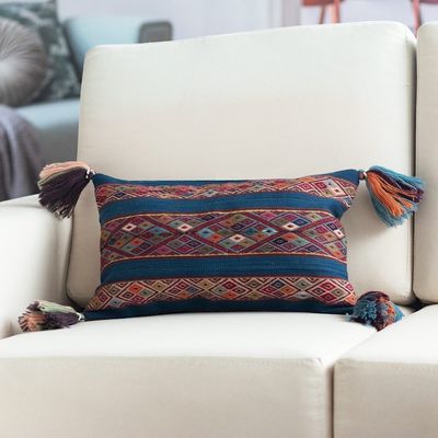 Alternate image for Backstrap Handwoven Colorful Blue Alpaca Cushion Cover Blue Inca Rivers