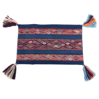 Alternate image for Backstrap Handwoven Colorful Blue Alpaca Cushion Cover Blue Inca Rivers