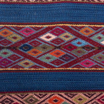 Alternate image for Backstrap Handwoven Colorful Blue Alpaca Cushion Cover Blue Inca Rivers