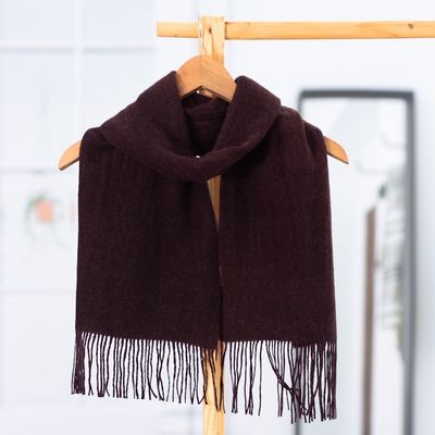 Alternate image for 100 Alpaca Fringed Scarf in Purple Hand-Woven in Peru Grape Harvest