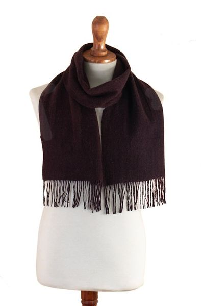 Alternate image for 100 Alpaca Fringed Scarf in Purple Hand-Woven in Peru Grape Harvest