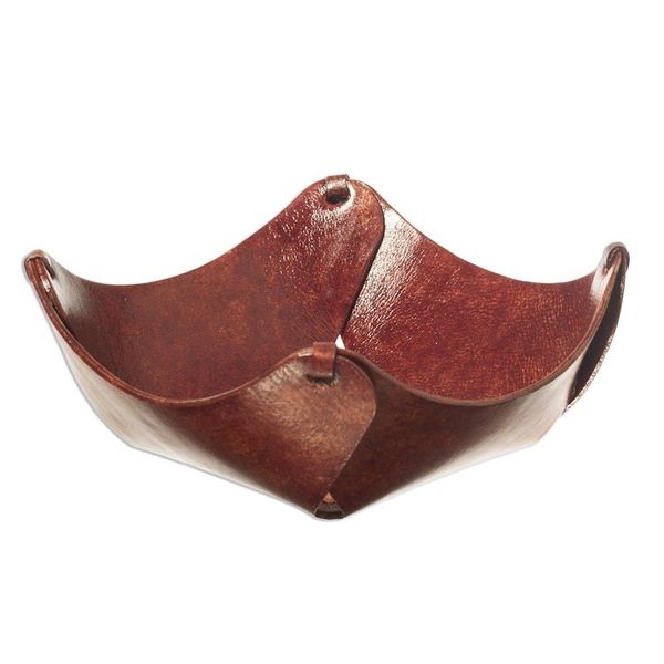 Alternate image for Andean Floral Hand Tooled Leather Catchall in Dark Brown Gothic Star