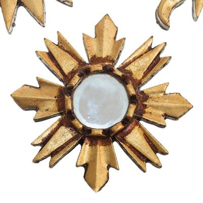 Alternate image for Mirrored Wall Accents with Sun Shapes Set of 3 Ancient Suns in Bronze