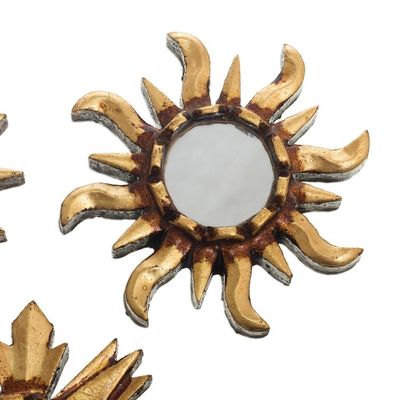 Alternate image for Mirrored Wall Accents with Sun Shapes Set of 3 Ancient Suns in Bronze