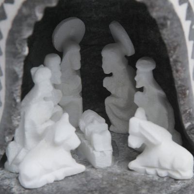 Alternate image for Unique Alabaster Stone Nativity Scene in a Chullo Hat A Peruvian Christmas