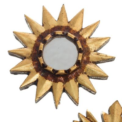 Alternate image for Mirrored Wall Accents with Sun Shapes Set of 3 Ancient Suns in Bronze