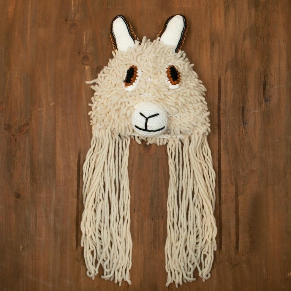 Furry Alpaca Beanie Hat from Peru 'Alpaca Friend'