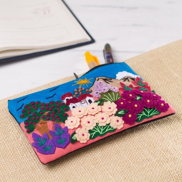 Alternate image for Colorful Andean Gardens Cotton Blend Appliqu Pencil Case Flourishing Gardens
