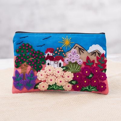 Alternate image for Colorful Andean Gardens Cotton Blend Appliqu Pencil Case Flourishing Gardens