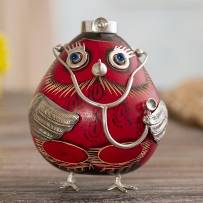 Alternate image for Sterling Silver and Red Gourd Female Owl Doctor Figurine Female Owl Doctor in Red