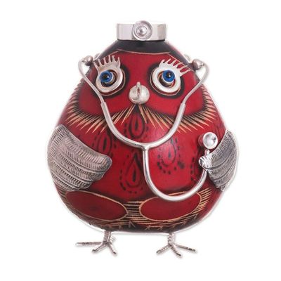 Alternate image for Sterling Silver and Red Gourd Female Owl Doctor Figurine Female Owl Doctor in Red