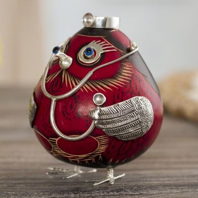 Alternate image for Sterling Silver and Red Gourd Female Owl Doctor Figurine Female Owl Doctor in Red