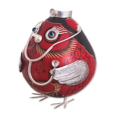 Alternate image for Sterling Silver and Red Gourd Female Owl Doctor Figurine Female Owl Doctor in Red