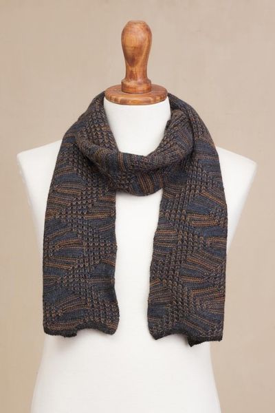 Alternate image for Azure and Sunrise 100 Alpaca Wrap Scarf from Peru Warm Waves