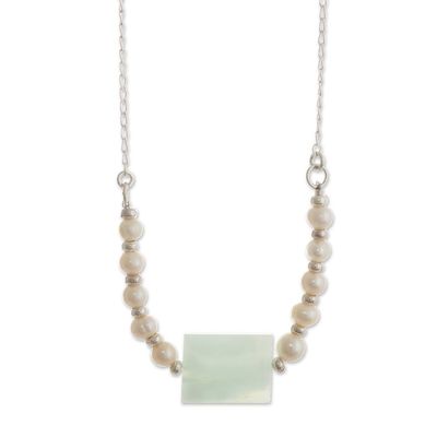 Alternate image for Cultured Pearl and Opal Pendant Silver Necklace from Peru Luminous Visions