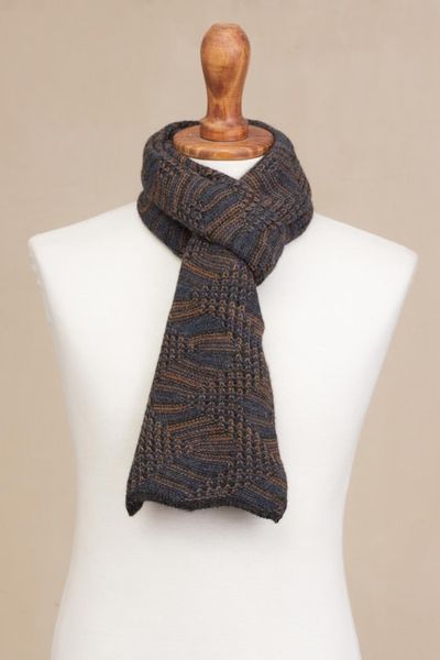 Alternate image for Azure and Sunrise 100 Alpaca Wrap Scarf from Peru Warm Waves