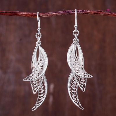 Alternate image for Filigree Leaves in Hand Crafted Sterling Silver Earrings Windswept