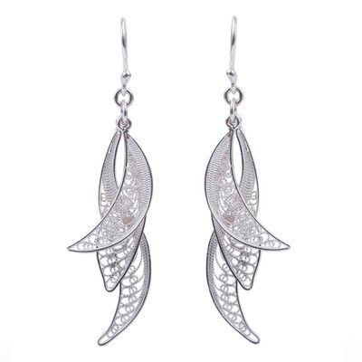 Alternate image for Filigree Leaves in Hand Crafted Sterling Silver Earrings Windswept