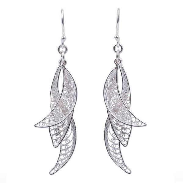Alternate image for Filigree Leaves in Hand Crafted Sterling Silver Earrings Windswept