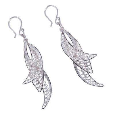 Alternate image for Filigree Leaves in Hand Crafted Sterling Silver Earrings Windswept
