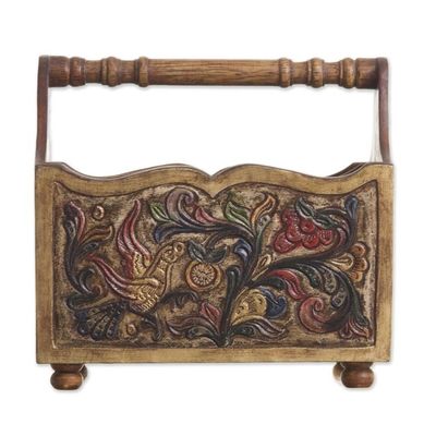 Alternate image for Hand Tooled Leather and Mohena Wood Magazine Rack Songbirds