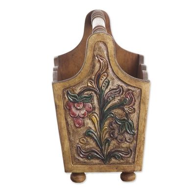 Alternate image for Hand Tooled Leather and Mohena Wood Magazine Rack Songbirds