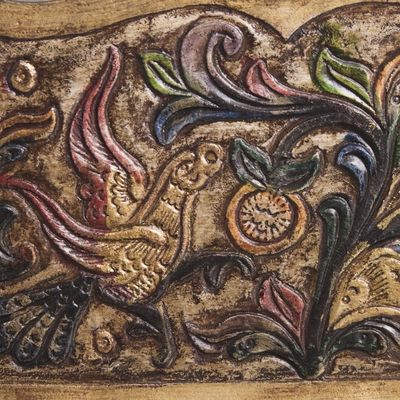 Alternate image for Hand Tooled Leather and Mohena Wood Magazine Rack Songbirds
