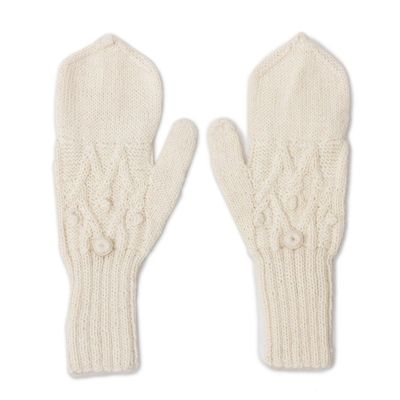Alternate image for Diamond Pattern 100 Alpaca Mittens in Alabaster from Peru Diamond Elegance in Alabaster