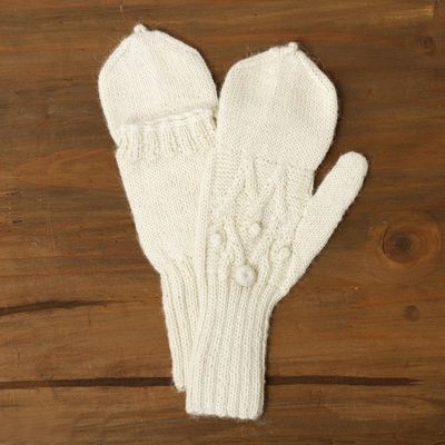 Alternate image for Diamond Pattern 100 Alpaca Mittens in Alabaster from Peru Diamond Elegance in Alabaster