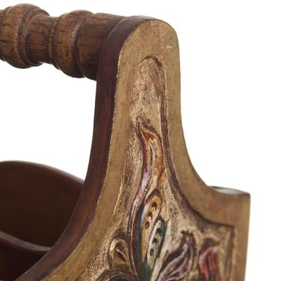 Alternate image for Hand Tooled Leather and Mohena Wood Magazine Rack Songbirds