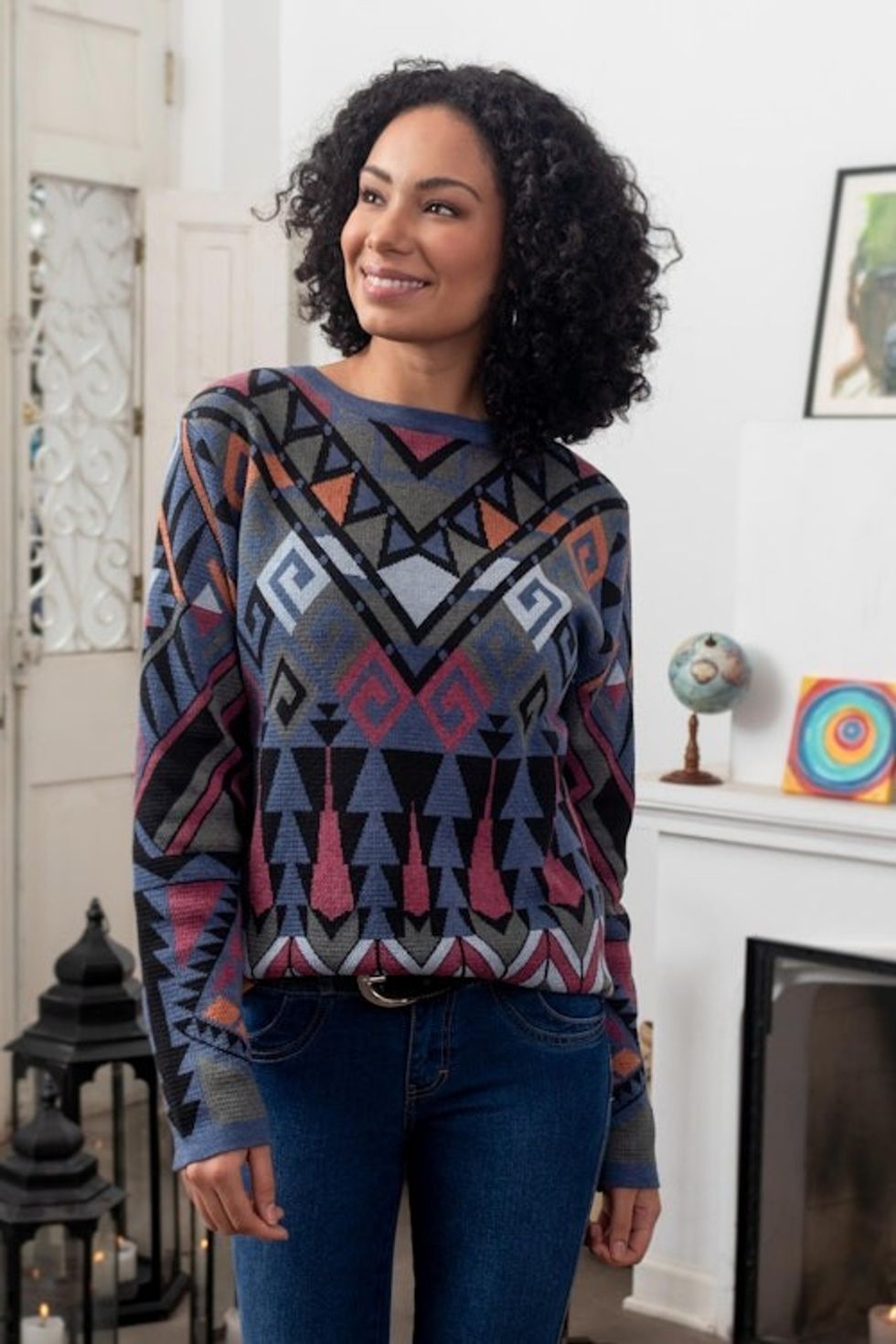 Eco-Friendly Multicolor Jacquard Pullover Sweater from Peru 'Peruvian Jacquard'