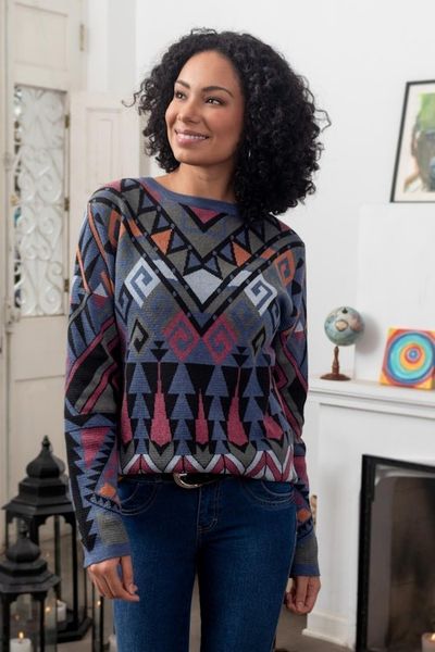 Alternate image for Eco-Friendly Multicolor Jacquard Pullover Sweater from Peru Peruvian Jacquard