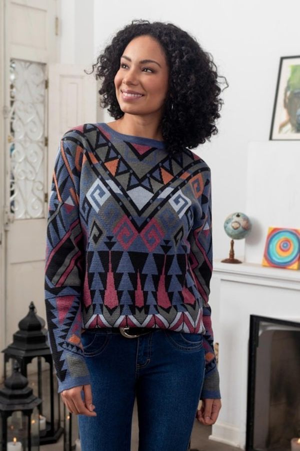Alternate image for Eco-Friendly Multicolor Jacquard Pullover Sweater from Peru Peruvian Jacquard