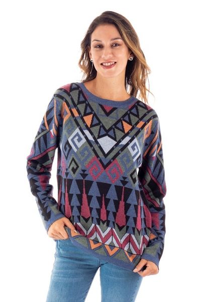 Alternate image for Eco-Friendly Multicolor Jacquard Pullover Sweater from Peru Peruvian Jacquard