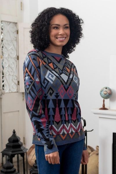 Alternate image for Eco-Friendly Multicolor Jacquard Pullover Sweater from Peru Peruvian Jacquard