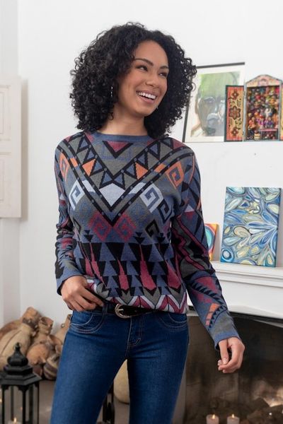 Alternate image for Eco-Friendly Multicolor Jacquard Pullover Sweater from Peru Peruvian Jacquard