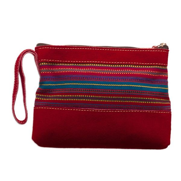 Alternate image for Red Suede Wristlet Bag with Hand-Woven Andean Motif Sunset in The Andes