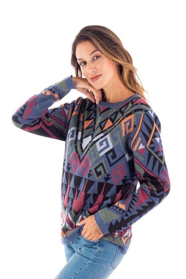 Alternate image for Eco-Friendly Multicolor Jacquard Pullover Sweater from Peru Peruvian Jacquard