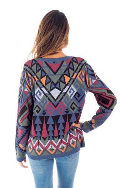 Alternate image for Eco-Friendly Multicolor Jacquard Pullover Sweater from Peru Peruvian Jacquard