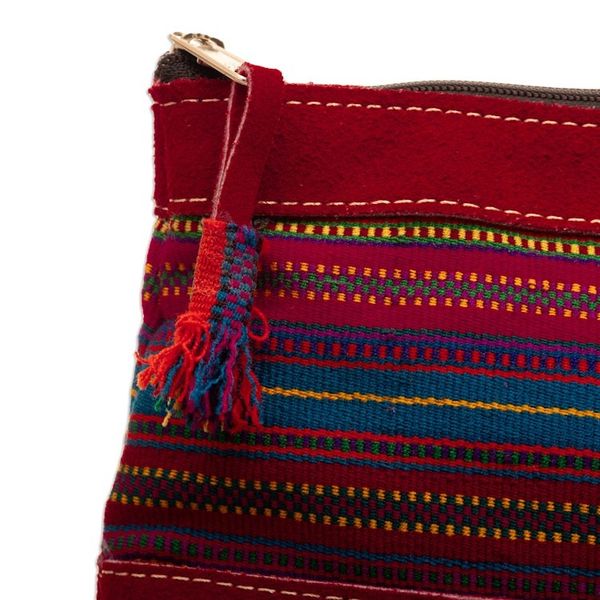 Alternate image for Red Suede Wristlet Bag with Hand-Woven Andean Motif Sunset in The Andes