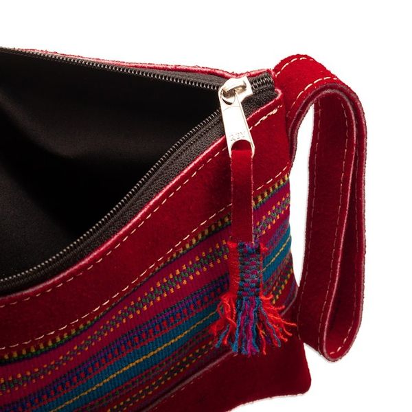 Alternate image for Red Suede Wristlet Bag with Hand-Woven Andean Motif Sunset in The Andes