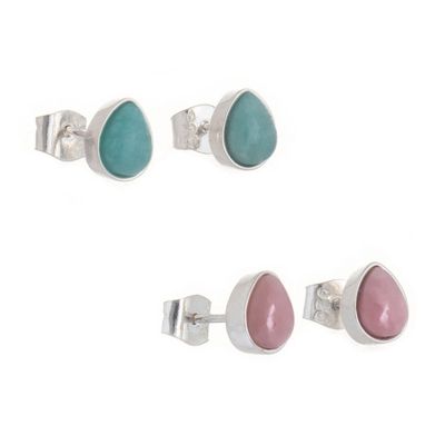 Alternate image for Sterling Silver Stud Earrings with Opal and Amazonite Pair Santa Ana Tears