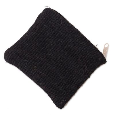 Alternate image for Floral Embroidered Wool Coin Purse in Black from Peru Exceptional Garden