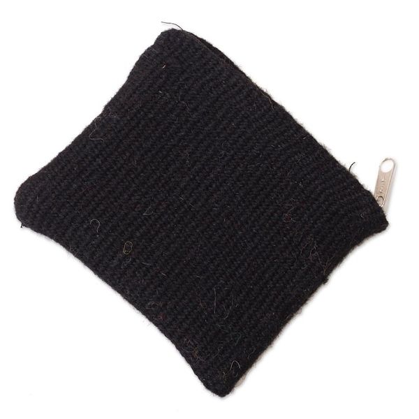 Alternate image for Floral Embroidered Wool Coin Purse in Black from Peru Exceptional Garden