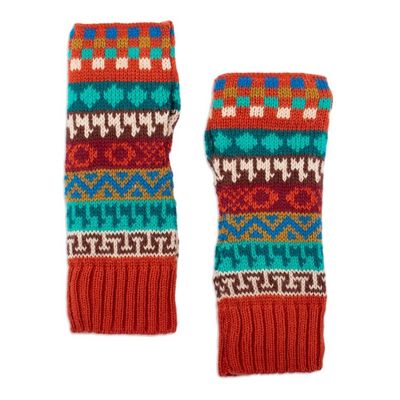Alternate image for Hand-Knit Patterned Alpaca and Acrylic Fingerless Mitts Dreamy Andes