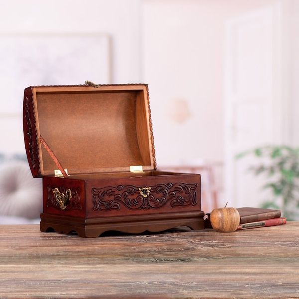 Alternate image for Decorative Chest Colonial Leather Jewelry Box Colonial Legacy