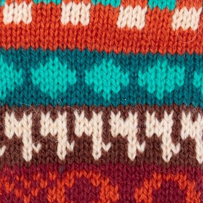 Alternate image for Hand-Knit Patterned Alpaca and Acrylic Fingerless Mitts Dreamy Andes