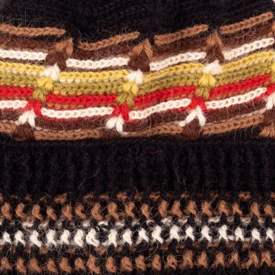 Alternate image for Mens Hat Black 100 Alpaca Crocheted by Hand Yellow Accents Night Beacon