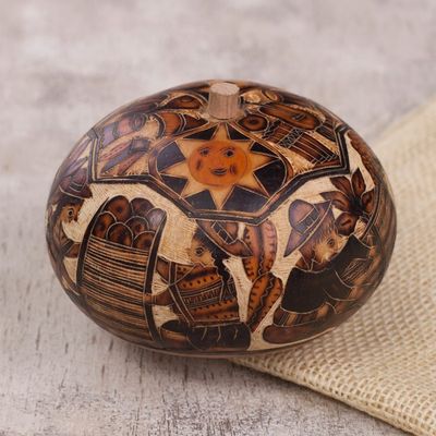 Alternate image for Hand Carved Andean Traditional Village Gourd Decorative Box Honoring Tradition